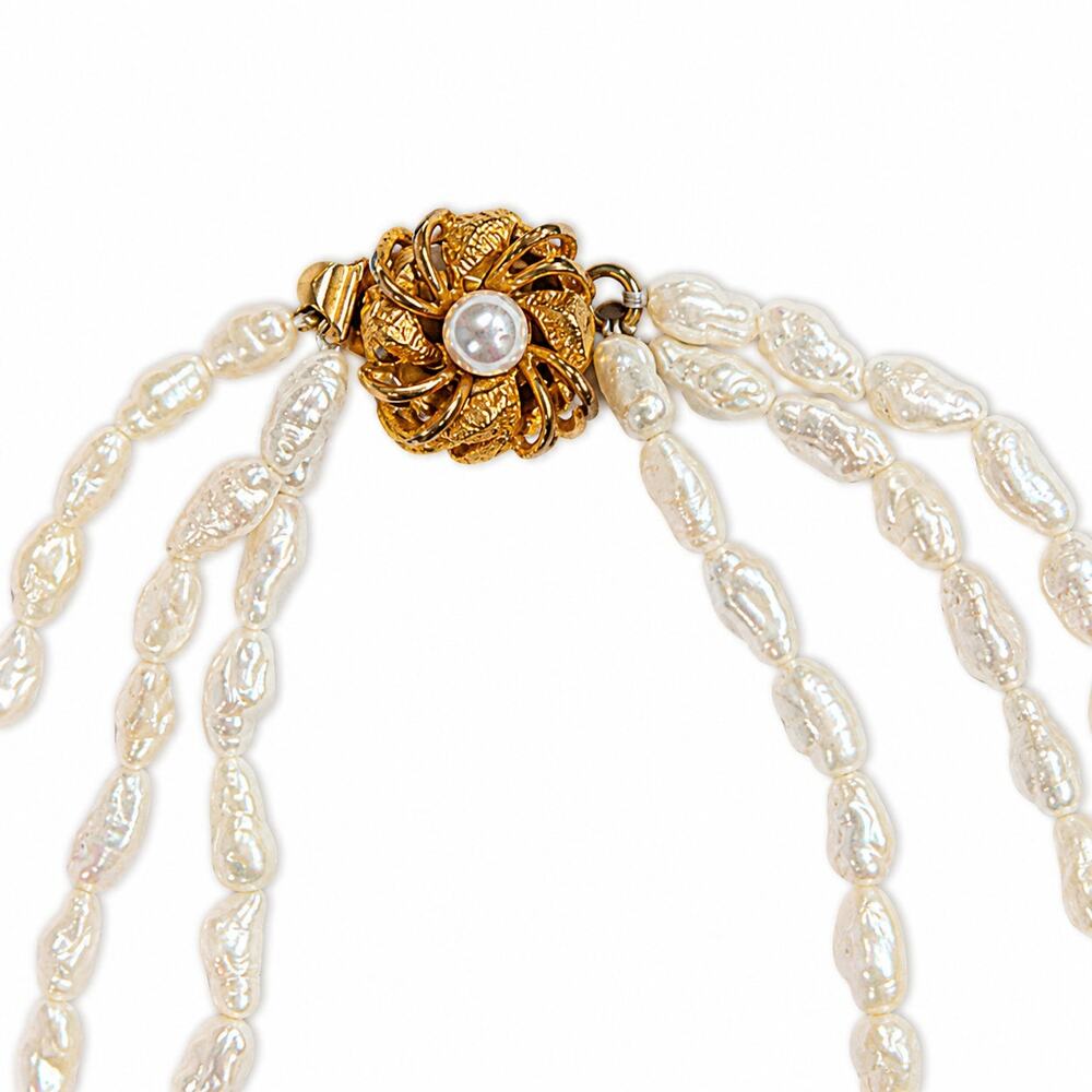 3 Strand Freshwater Pearl Necklace & Bracelet Set White Pink Luster - Picture 3 of 9